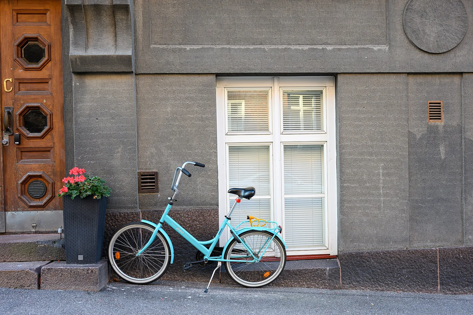 Street with parked bicycles