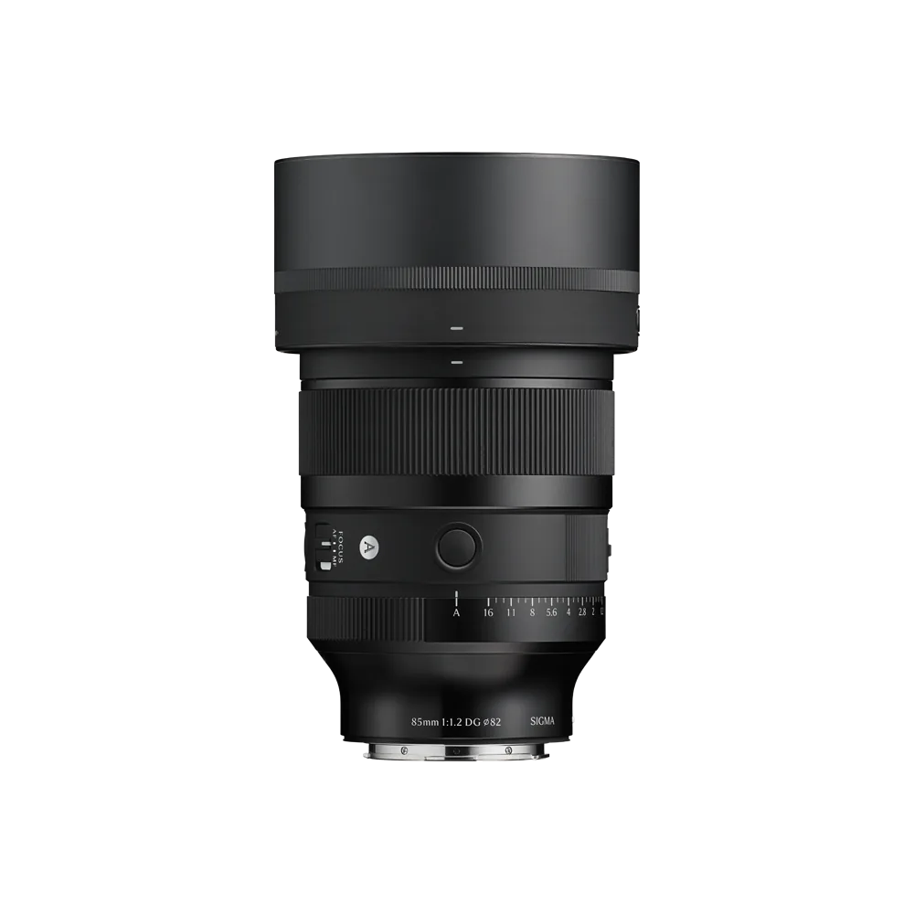 Sigma 85mm F1.2 DG Art (A026), official product image with hood